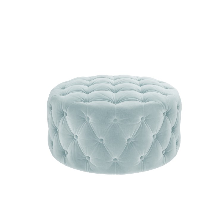 Xena Large Quilted Button Pouffe in Light Duck Egg Blue Velvet