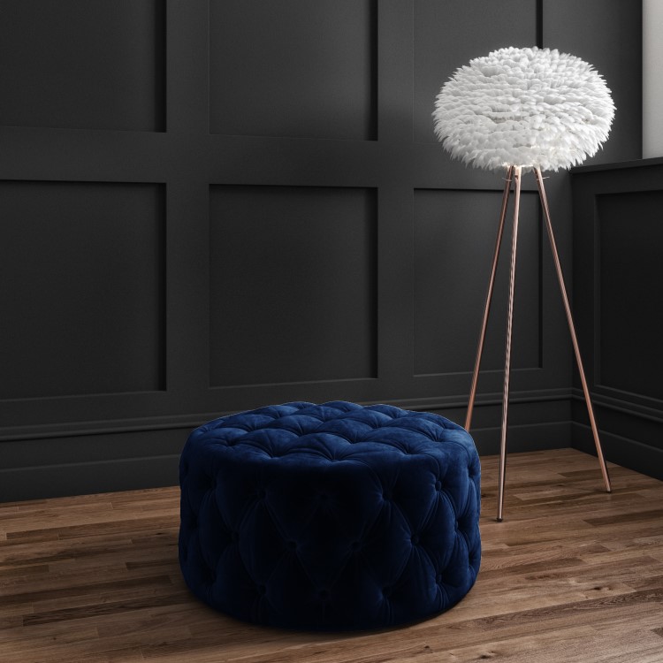 Xena Large Buttoned Footstool in Navy Velvet 