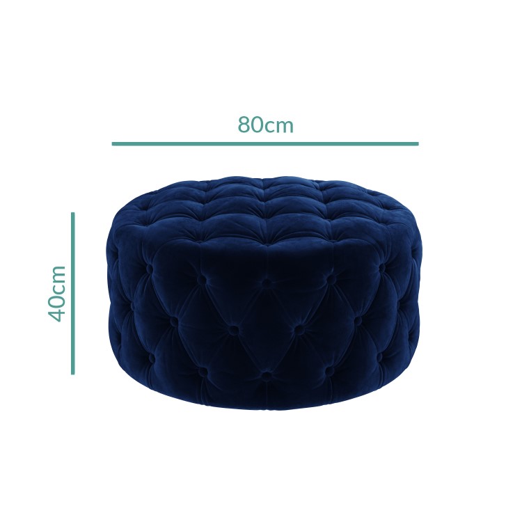 Xena Large Buttoned Footstool in Navy Velvet 