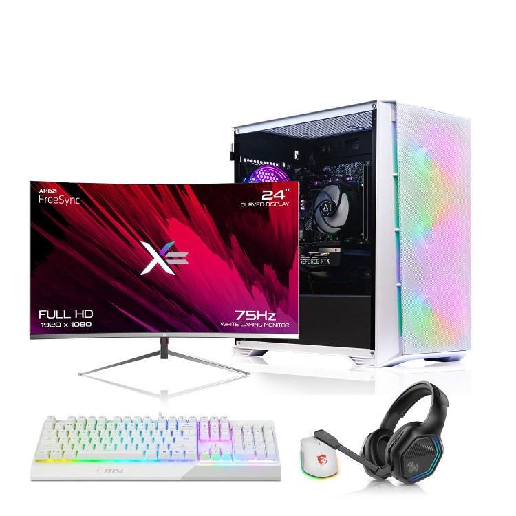 AWD IT Mesh White Core i5-12400F RTX 4060 Windows 11 Gaming PC + 24" White Curved Monitor