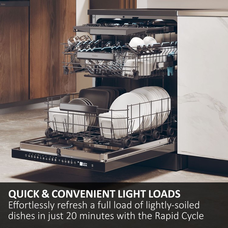 Haier Washlens Series 6 Integrated Dishwasher - Smart Wi-Fi, B-Rated, Black control panel
