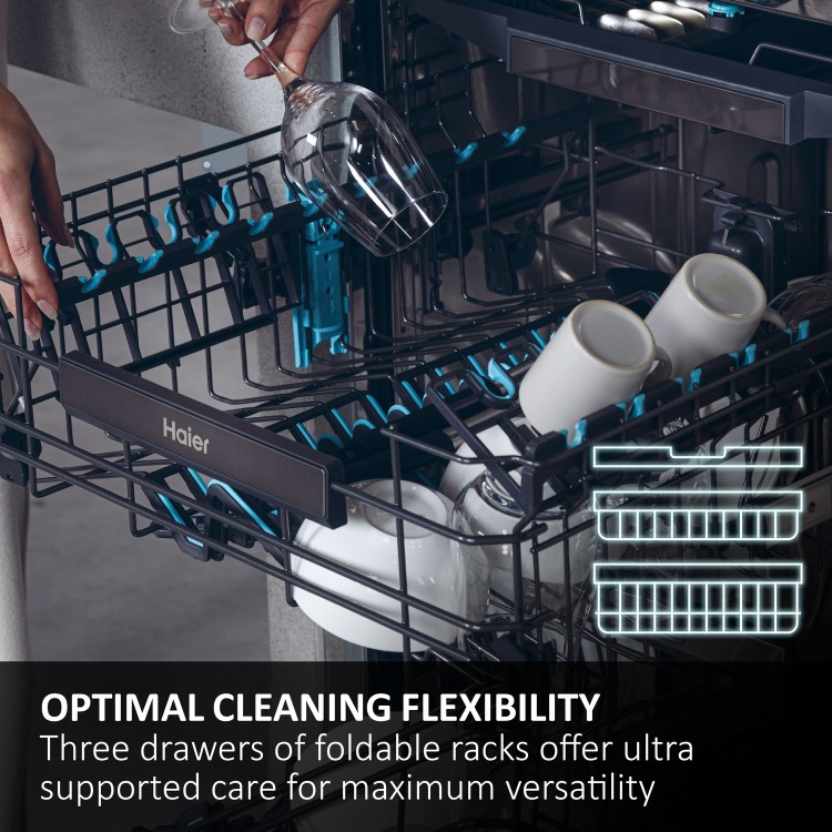 Haier Washlens Series 6 Integrated Dishwasher - Smart Wi-Fi, B-Rated, Black control panel