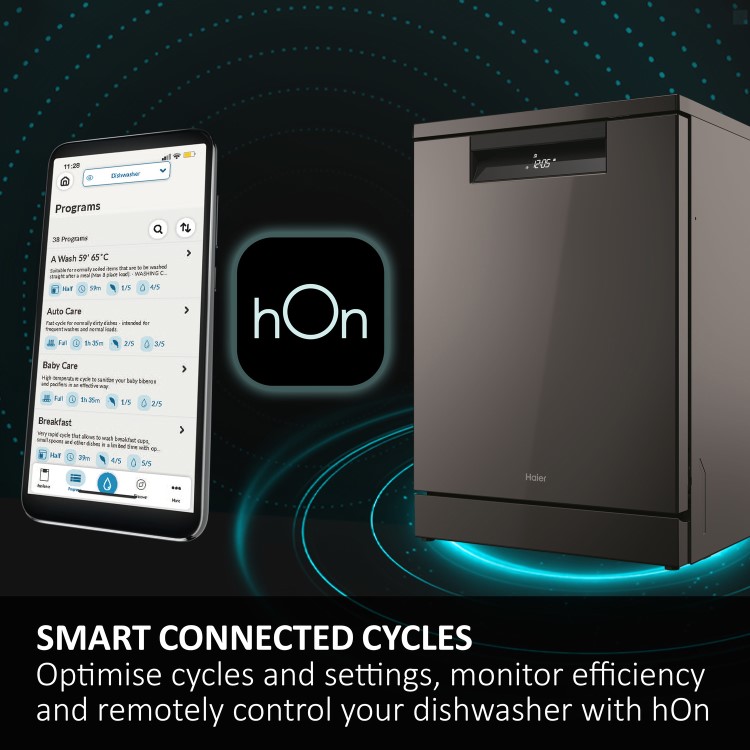 Haier Washlens Series 6 Integrated Dishwasher - Smart Wi-Fi, B-Rated, Black control panel