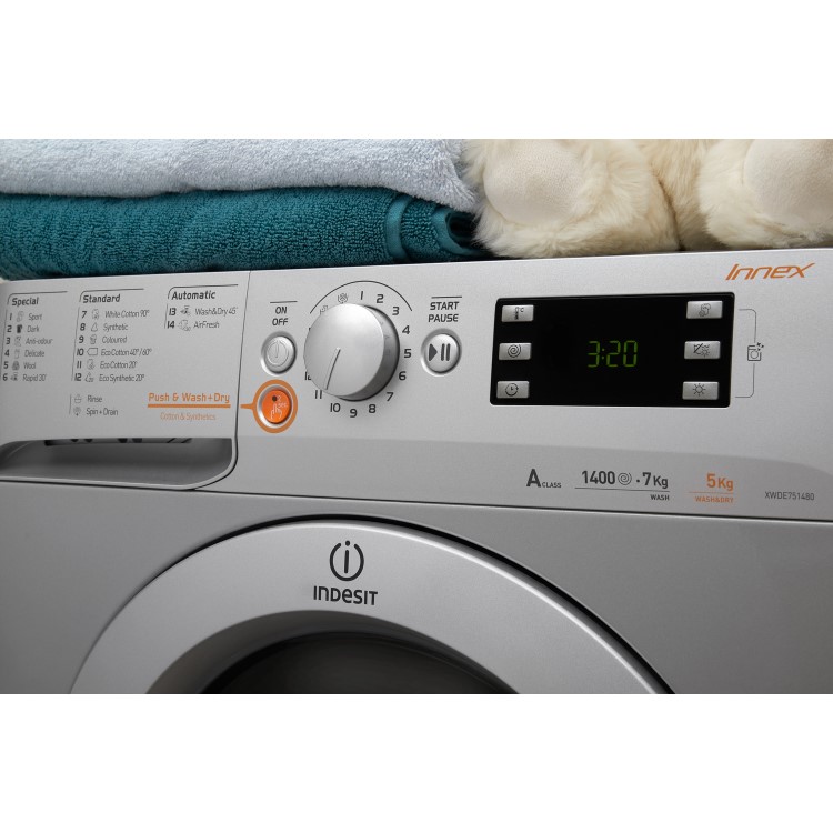 Indesit XWDE751480XS Innex 7kg Wash 5kg Dry 1400rpm Freestanding Washer Dryer - Silver