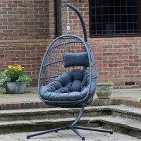 Outdoor Foldable Hanging Egg Chair in Grey Rattan - Holly