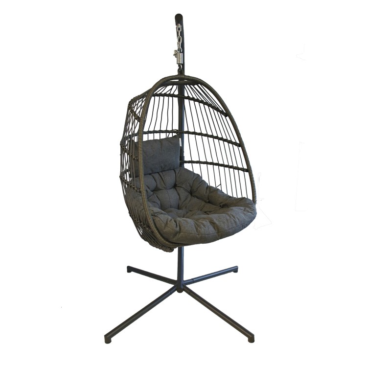 Outdoor Foldable Hanging Egg Chair in Grey Rattan - Holly