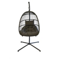 Outdoor Foldable Hanging Egg Chair in Grey Rattan - Holly