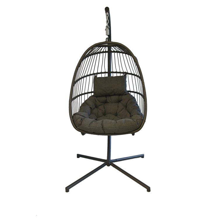 Outdoor Foldable Hanging Egg Chair in Grey Rattan - Holly