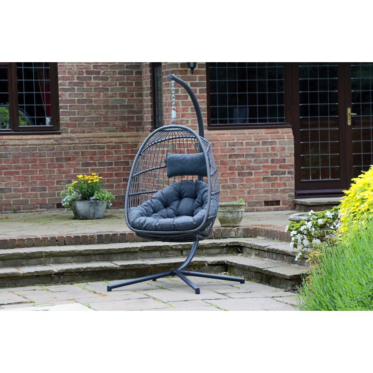 Outdoor Foldable Hanging Egg Chair in Grey Rattan - Holly