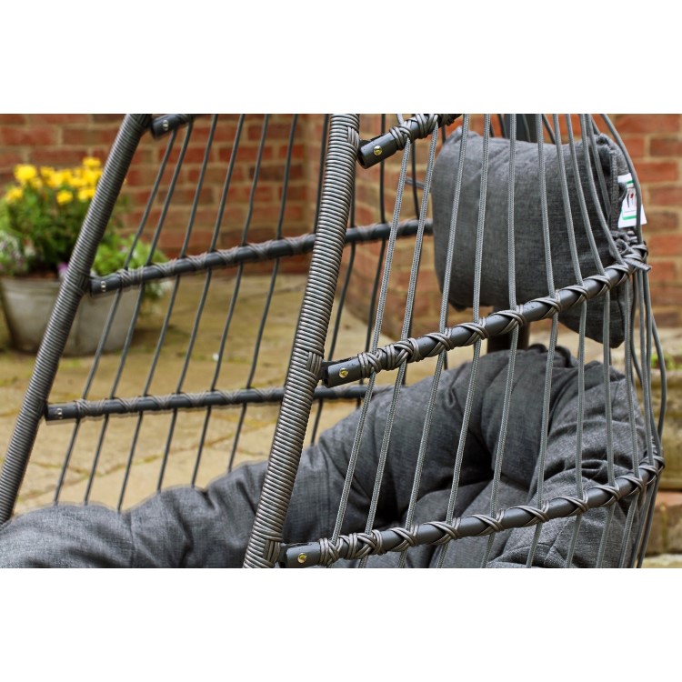 Outdoor Foldable Hanging Egg Chair in Grey Rattan - Holly