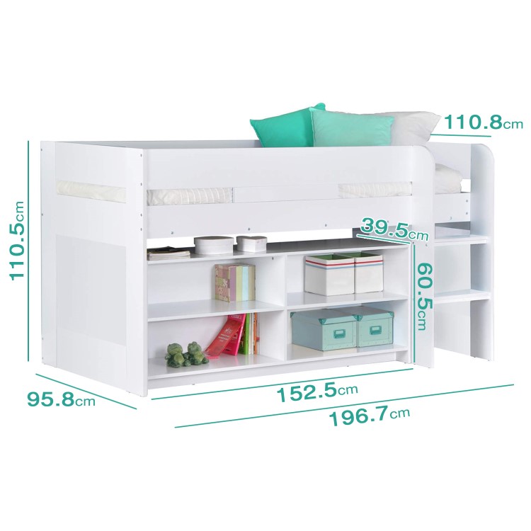 YoYo White Mid Sleeper Bed with Shelving Unit