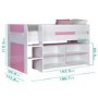 YoYo Girls Mid Sleeper Bed in White & Pink with Shelving Unit