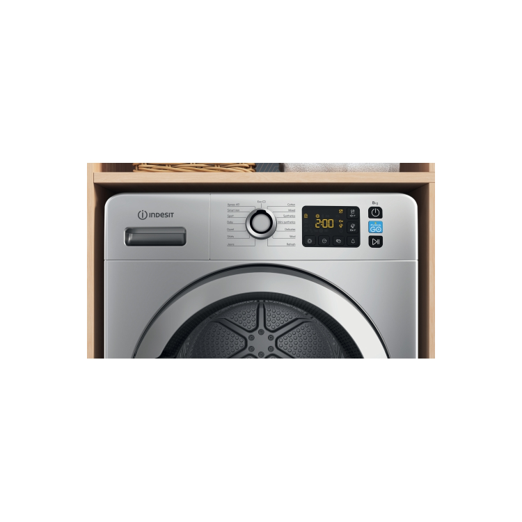 Refurbished Indesit Push & Go YTM1182SSXUK Freestanding Heat Pump 8KG Dryer Silver