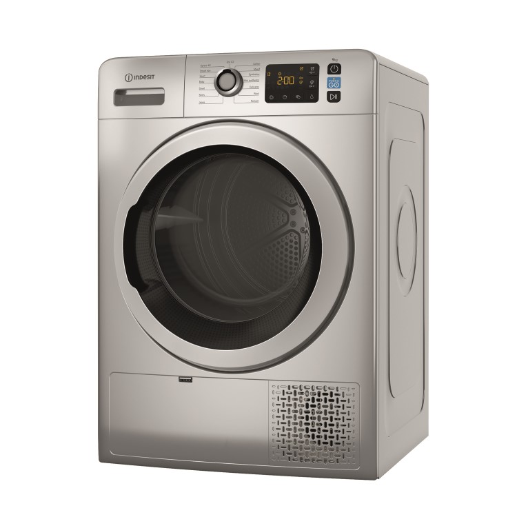 Refurbished Indesit Push & Go YTM1192SSXUK Freestanding Heat Pump 9KG Tumble Dryer Silver