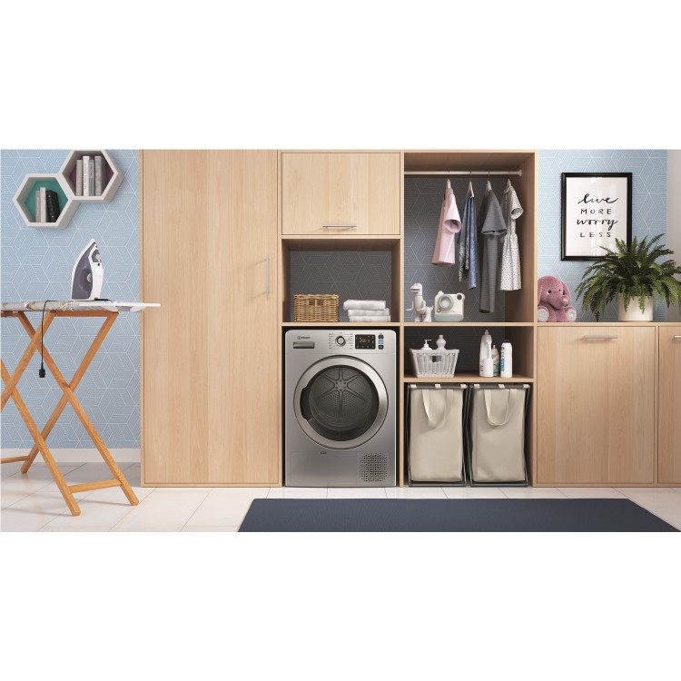 Refurbished Indesit Push & Go YTM1192SSXUK Freestanding Heat Pump 9KG Tumble Dryer Silver