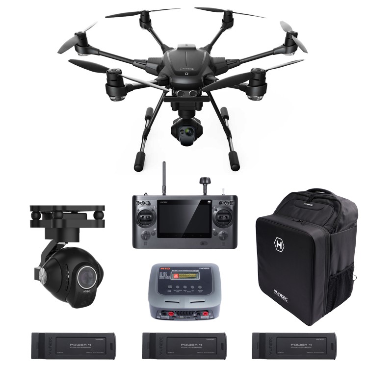 Yuneec Typhoon H Pro Real Sense Collision Avoidance Camera Drone With CGOET Thermal Camera GCO3+ 4K Camera Three Batteries Multi Charging Hub & Softshell Backpack