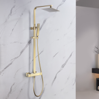 Brushed Brass Thermostatic Bar Mixer Shower Set with Slide Rail Kit & Hand Shower - Zana Brushed Brass Thermostatic Bar Mixer Shower Set with Slide Rail Kit & Hand Shower - Zana