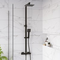 ONLY OPENED - Black Thermostatic Mixer Shower with Square Overhead & Hand Shower - Zana