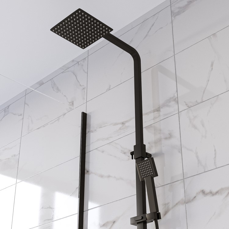 ONLY OPENED - Black Thermostatic Mixer Shower with Square Overhead & Hand Shower - Zana