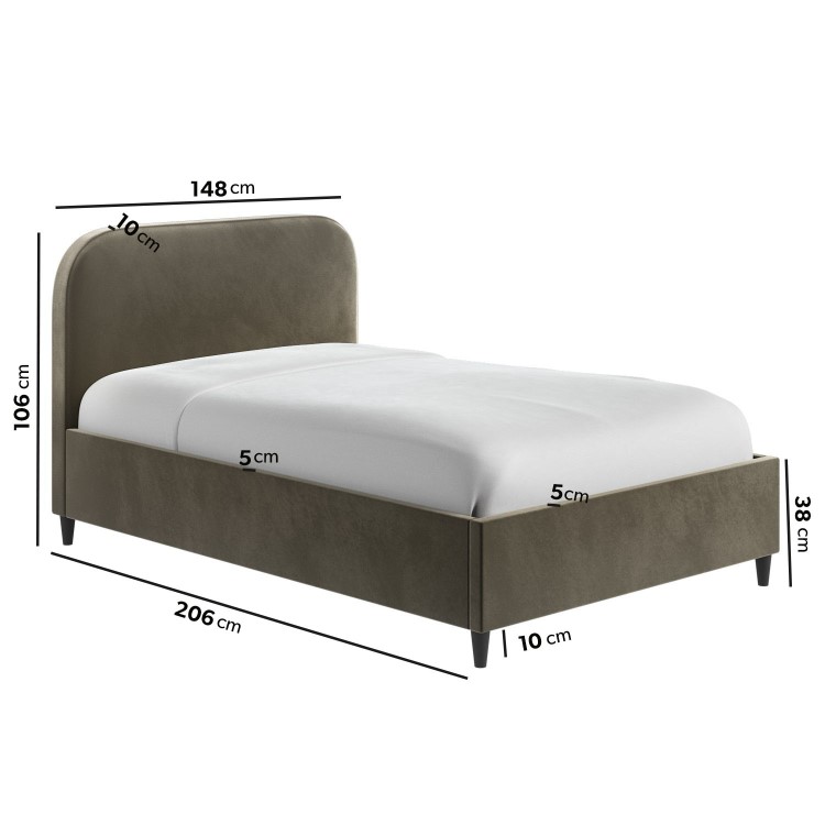 Khaki Green Velvet Upholstered Double Bed Frame with Curved Headboard - Zara