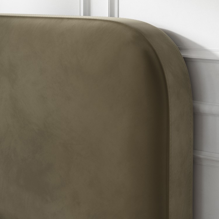 Khaki Green Velvet Upholstered Double Bed Frame with Curved Headboard - Zara