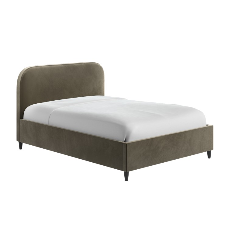 Khaki Green Velvet Upholstered Double Bed Frame with Curved Headboard - Zara