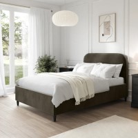 ONLY OPENED - Khaki Green Velvet Upholstered Small Double Bed Frame with Curved Headboard - Zara