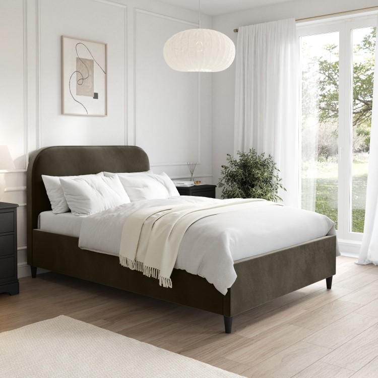 Khaki Green Velvet Small Double Bed Frame - Zara