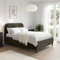 Khaki Green Velvet Small Double Bed Frame - Zara