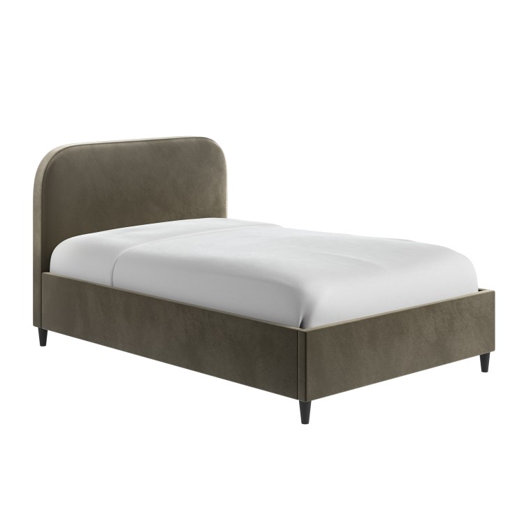 Khaki Green Velvet Upholstered Small Double Bed Frame with Curved Headboard - Zara