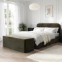 ONLY OPENED - Khaki Green Velvet Upholstered King Size Ottoman Bed with Curved Headboard - Zara