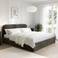 Khaki Green Velvet Upholstered Super King Ottoman Bed with Curved Headboard - Zara Khaki Green Velvet Upholstered Super King Ottoman Bed with Curved Headboard - Zara