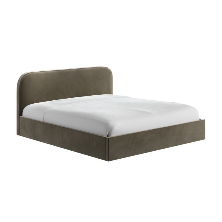 Khaki Green Velvet Upholstered Super King Ottoman Bed with Curved Headboard - Zara