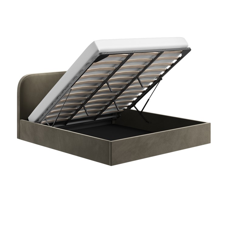 Khaki Green Velvet Upholstered Super King Ottoman Bed with Curved Headboard - Zara