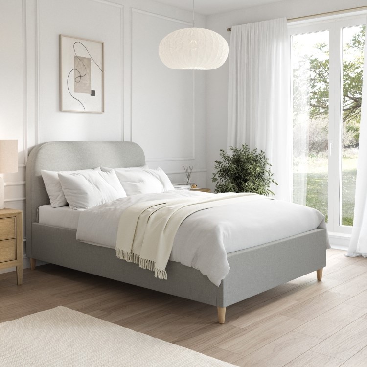 Grey Upholstered Small Double Bed Frame with Curved Headboard - Zara