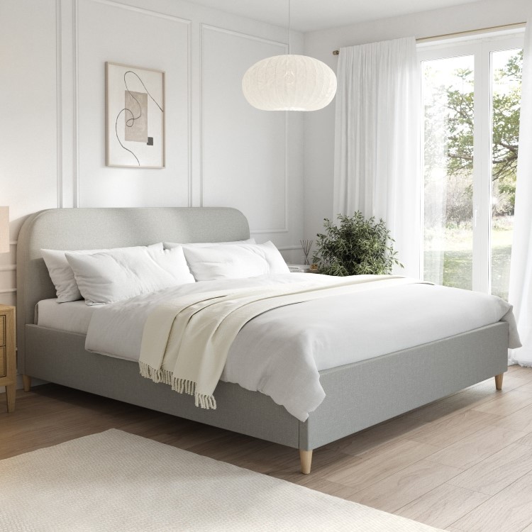 Grey Upholstered Super King Bed Frame with Curved Headboard - Zara