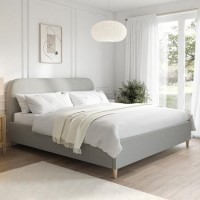 Grey Upholstered Super King Bed Frame with Curved Headboard - Zara