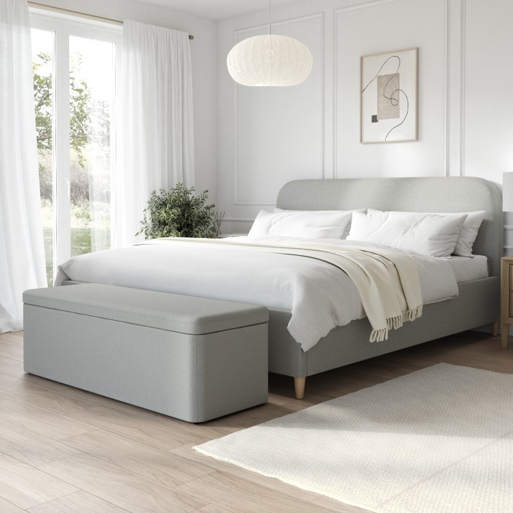 Grey Upholstered Super King Bed Frame with Curved Headboard - Zara