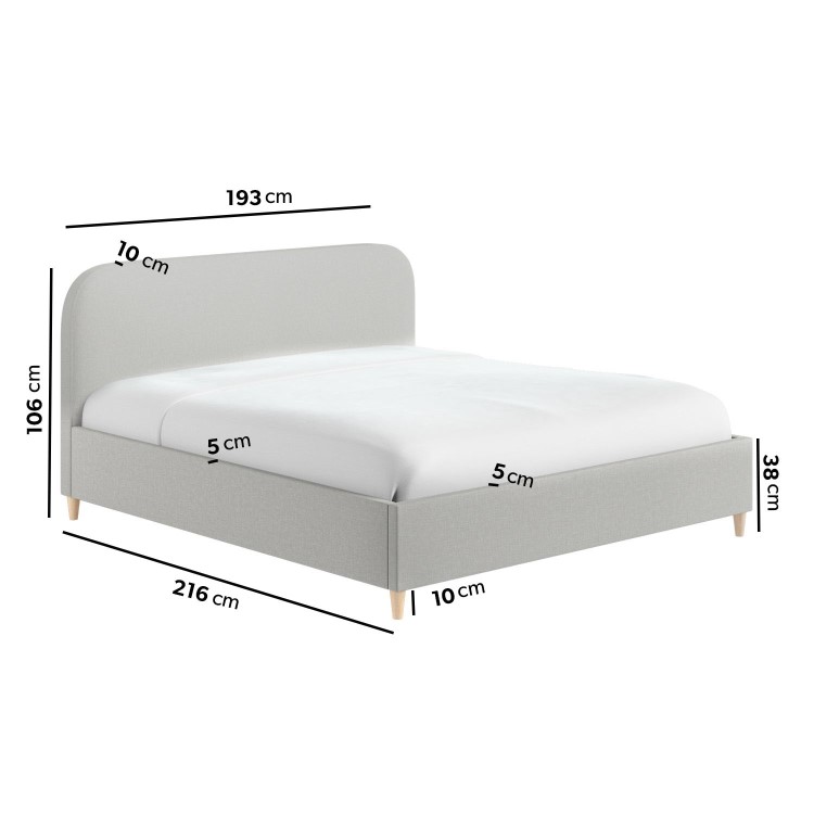 Grey Upholstered Super King Bed Frame with Curved Headboard - Zara