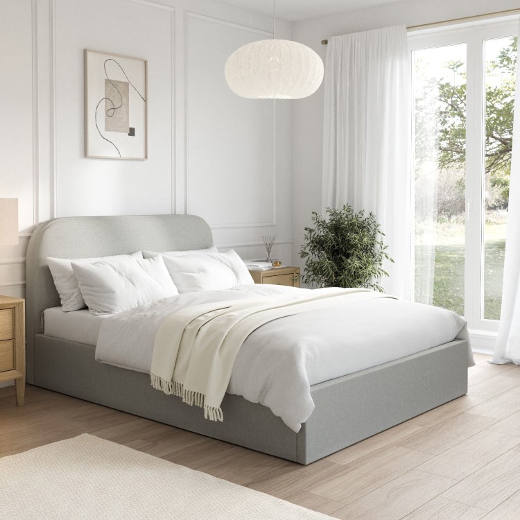 Grey Upholstered Double Ottoman Bed Frame - Zara