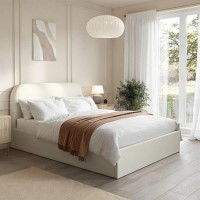 Cream Upholstered Double Ottoman Bed with Curved Headboard - Zara Cream Upholstered Double Ottoman Bed with Curved Headboard - Zara