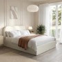 Cream Upholstered Double Ottoman Bed with Curved Headboard - Zara