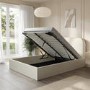 Cream Upholstered Double Ottoman Bed with Curved Headboard - Zara