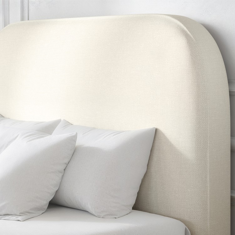 Cream Upholstered Double Ottoman Bed with Curved Headboard - Zara