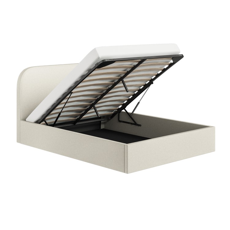 Cream Upholstered Double Ottoman Bed with Curved Headboard - Zara