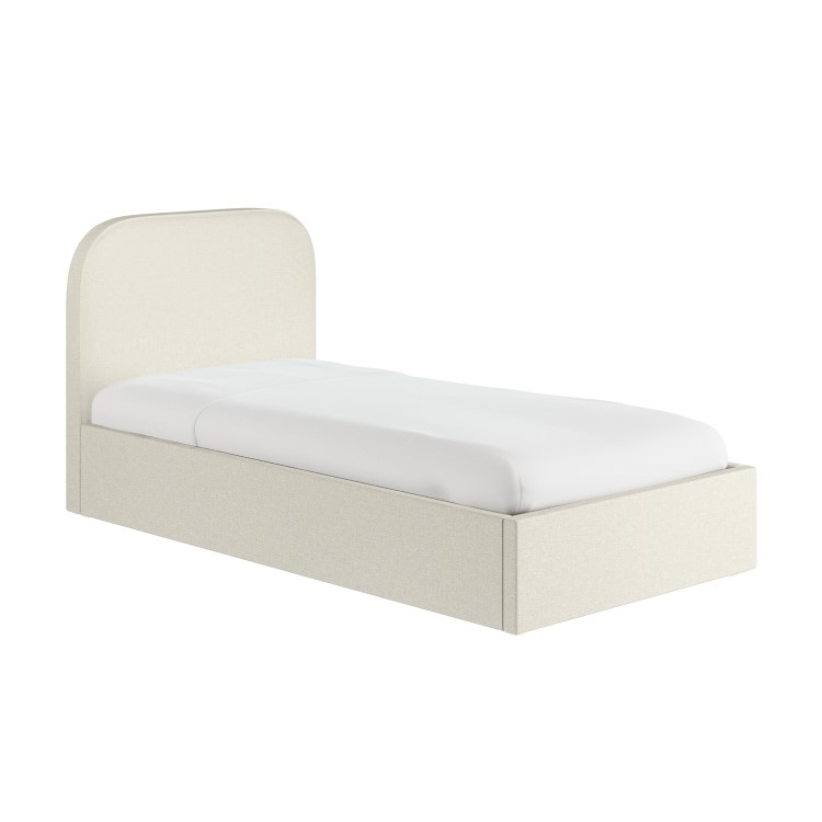 Cream Upholstered Single Ottoman Bed with Curved Headboard - Zara
