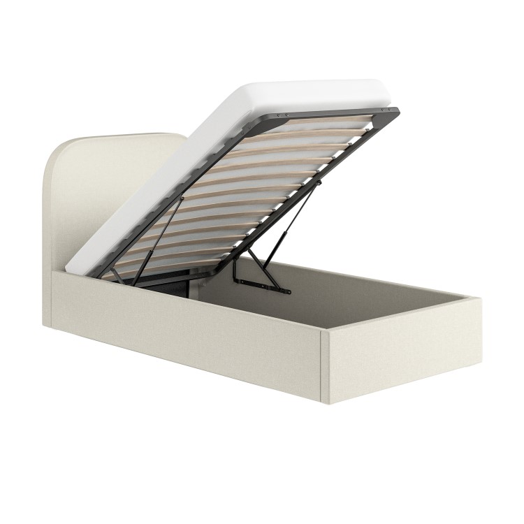 Cream Upholstered Single Ottoman Bed with Curved Headboard - Zara