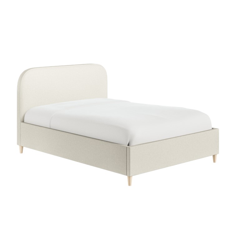 Cream Upholstered Double Bed Frame with Curved Headboard - Zara