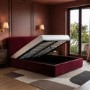 Burgundy Velvet Upholstered Double Ottoman Bed with Curved Headboard - Zara