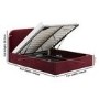 Burgundy Velvet Upholstered Double Ottoman Bed with Curved Headboard - Zara